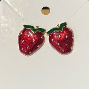 Vintage Strawberry Enamel Stud Earrings